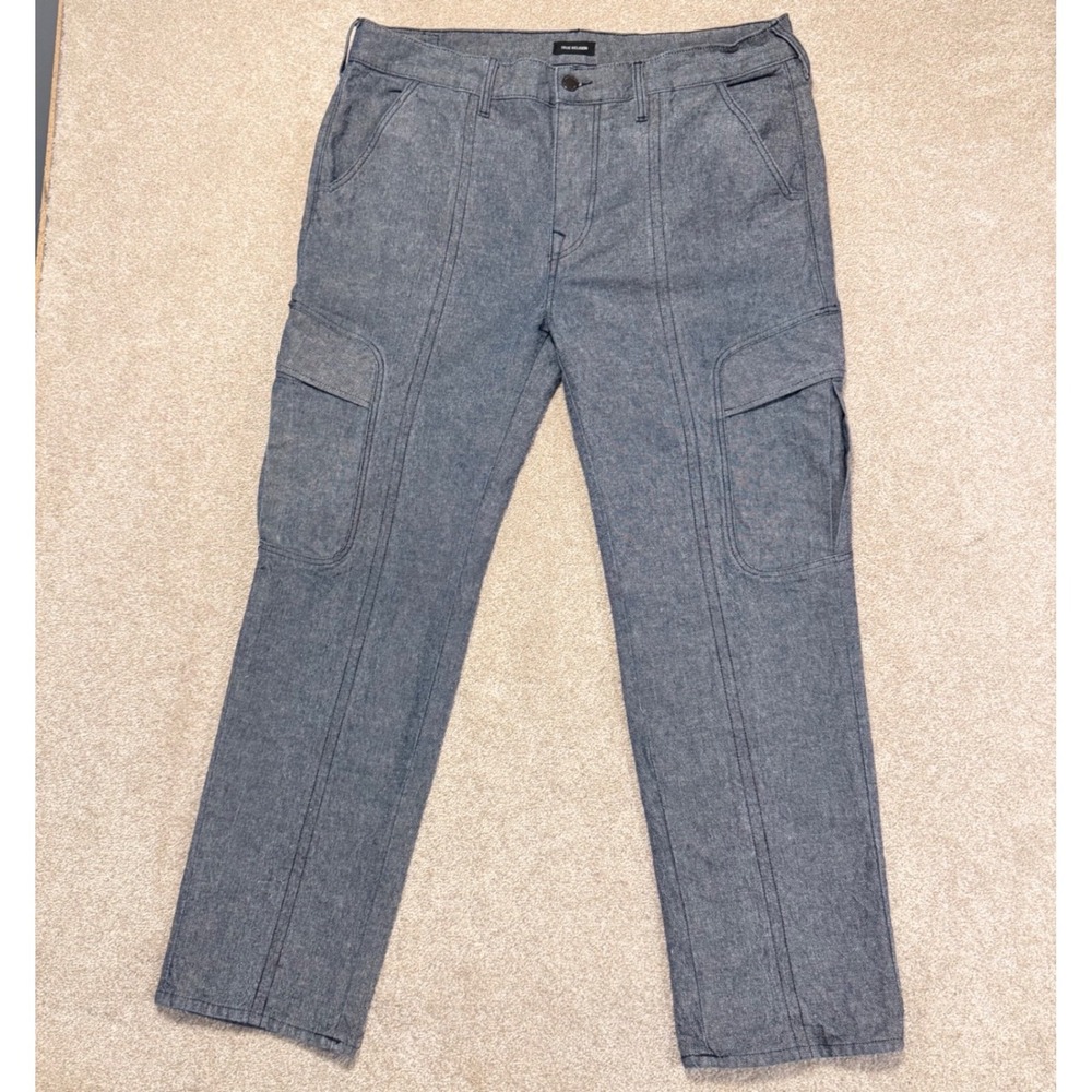 True Religion Cargo Jeans Men 40W Gray Devin Straight Leg Utility Denim Pants